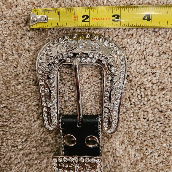 FULL OF BLING! Black Genuine Leather Belt - Medium, Like New main image 8